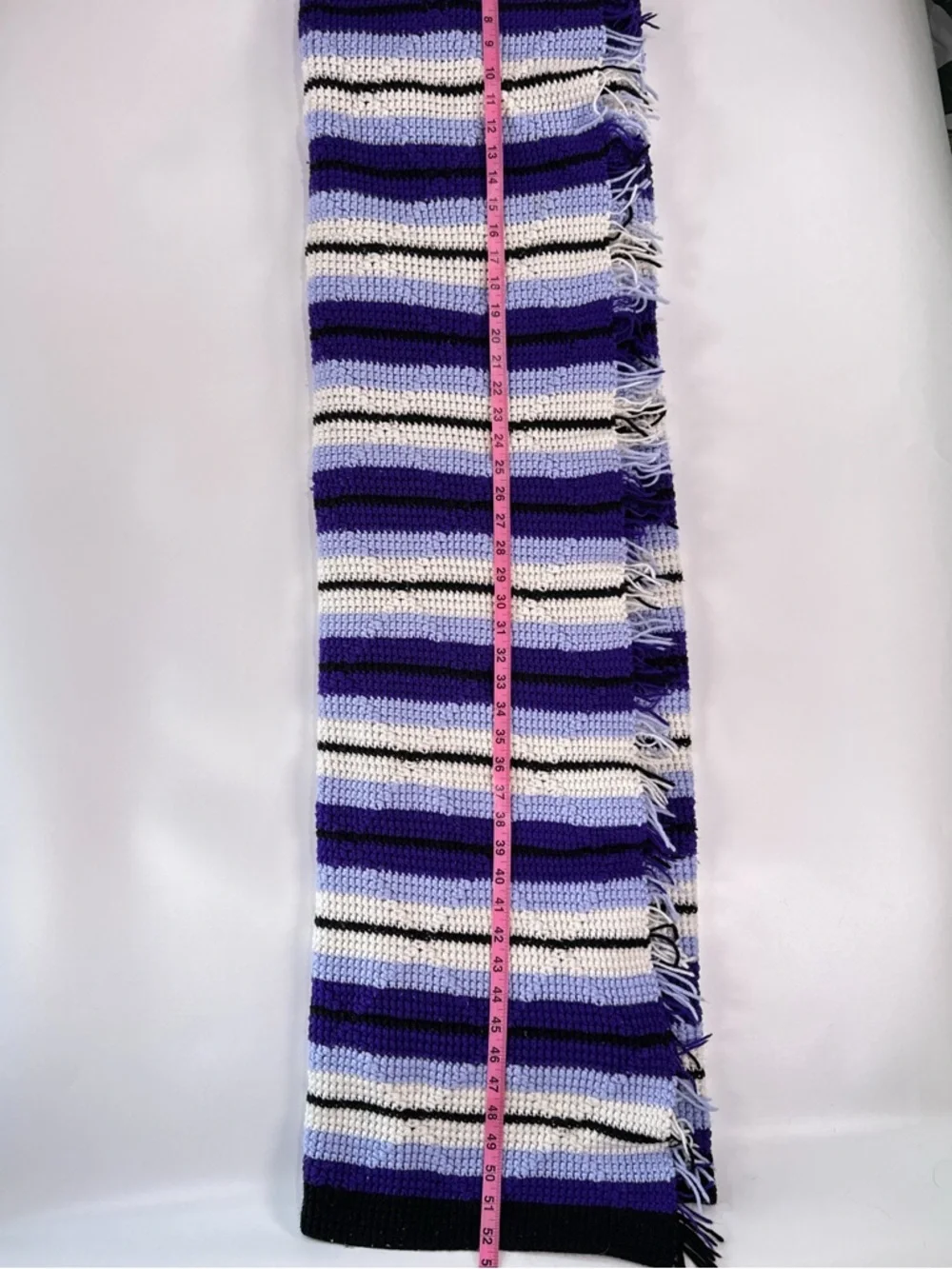 Handmade Throw Blanket Purple Striped Crochet Boho Fringe 50x52